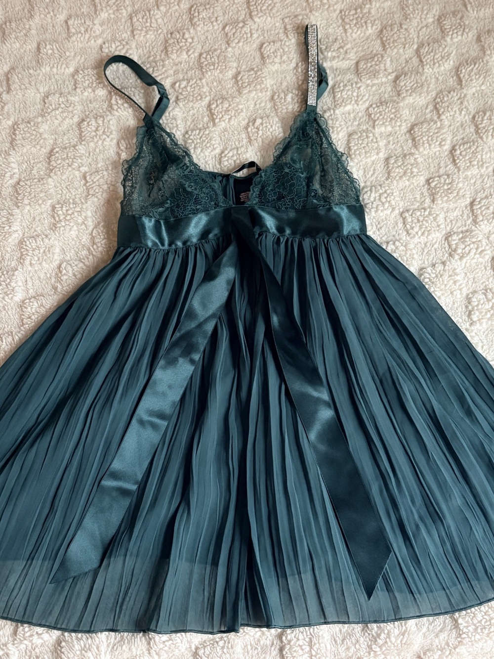 Victoria's Secret Teal Lace & Pleated Chemise